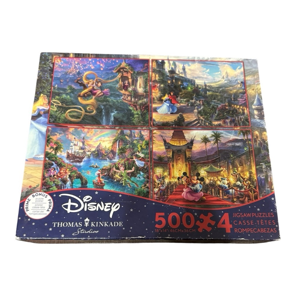 Disney Thomas Kinkade Studios 4-in-1 Jigsaw Puzzle Set Ceaco 500 Pc Each